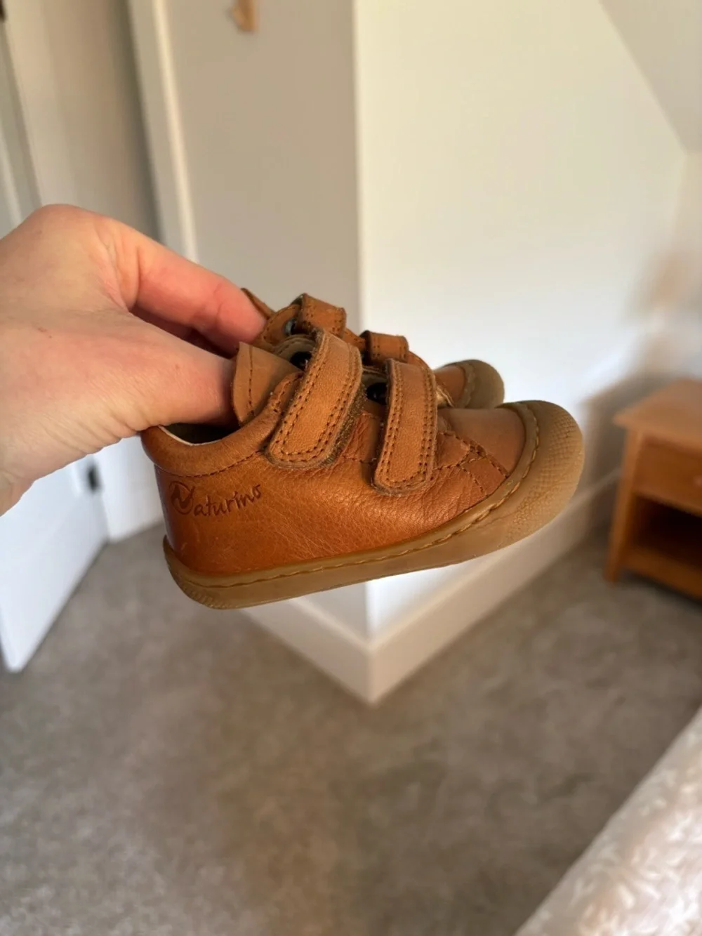 Naturino Tan Leather First-Step Shoes with Double Straps
